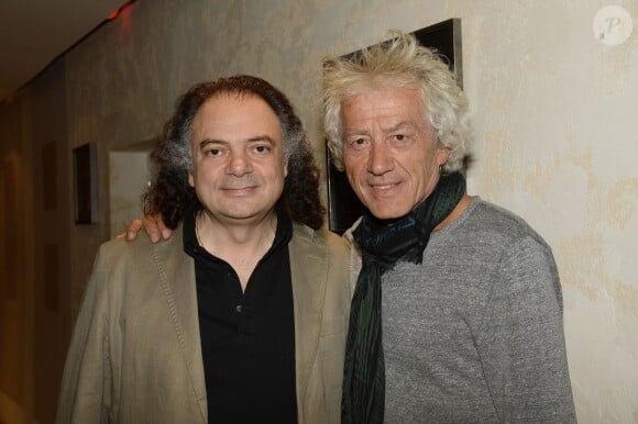 Exclusif - Patrice Peyrieras et Jean-Luc Moreau du spectacle musical "Gospel sur la Colline" prévue aux Folies Bergère à Paris, en 2015. Ici en studio d'enregistrement.