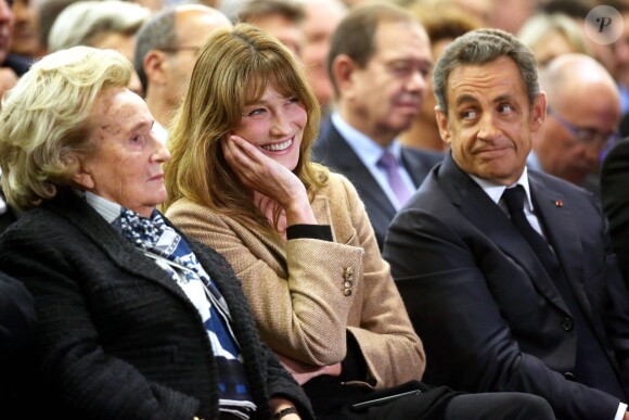 Bernadette Chirac, Carla Bruni-Sarkozy, Nicolas Sarkozy - Réunion publique de Nicolas Sarkozy, candidat à la présidence de l'UMP à Paris, le 7 novembre 2014.