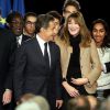 Philippe Goujon, Nicolas Sarkozy, Carla Bruni-Sarkozy, Christian Estrosi - Réunion publique de Nicolas Sarkozy, candidat à la présidence de l'UMP à Paris, le 7 novembre 2014.