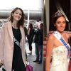 Julie Campolo, lors de son élection à Saint-Dizier le 10 octobre 2014, aux côtés de Flora Coquerel (copyright Twitter/Miss France). Elle vient d'être destituée au profit de Melissa Cervoni ici à l'aéroport avec les autres miss, le 14 novembre 2014 (copyright Bestimage)