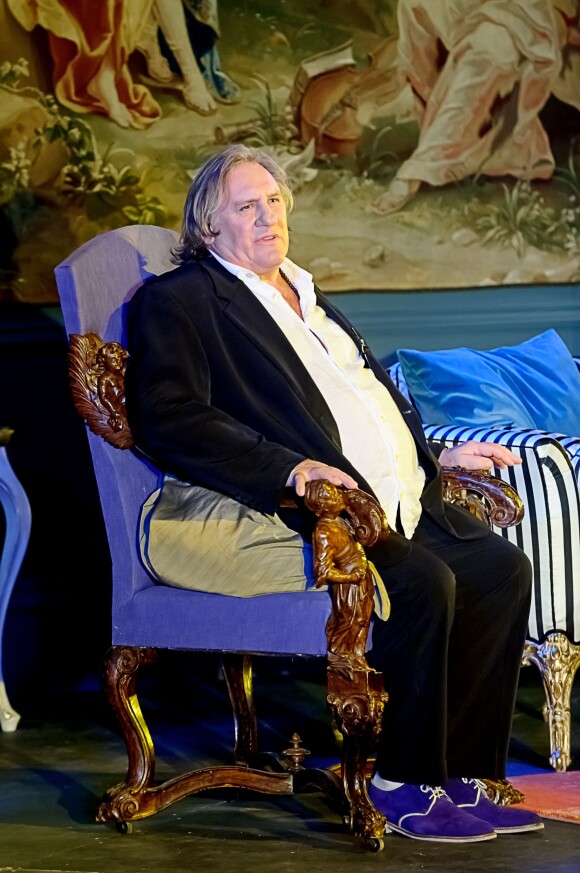Gérard Depardieu et Fanny Ardant jouent la pièce de théâtre "La Musica" de Marguerite Duras à Riga en Lettonie le 29 août 2014