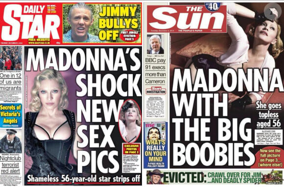 Les photos choc de Madonna pour le magazine "Interview" font la une des tabloïds anglais cette première semaine de décembre 2014.