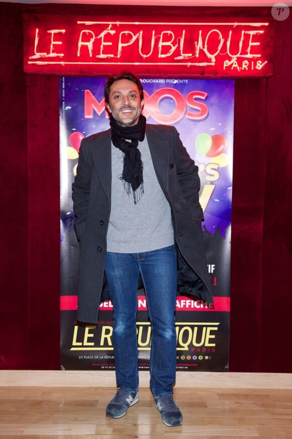 Exclusif - Olivier Sitruk assiste au premier spectacle interactif pour enfants "Moos dans the Crazy Kids Show", produit par Jean-Philippe Bouchard, au théâtre Le République à Paris, le 30 novembre 2014.