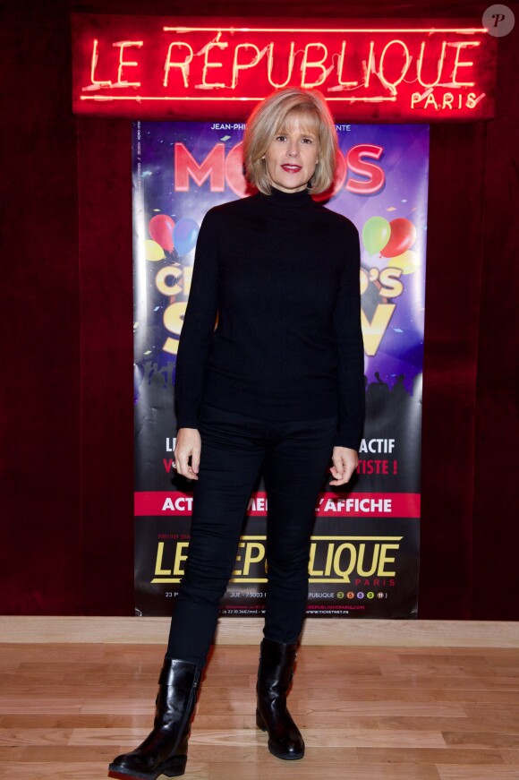 Exclusif - Laurence Piquet assiste au premier spectacle interactif pour enfants "Moos dans the Crazy Kids Show", produit par Jean-Philippe Bouchard, au théâtre Le République à Paris, le 30 novembre 2014.