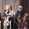 Cara Delevingne et Karl Lagerfeld - Présentation de la collection Chanel "Paris-Salzburg" en l'honneur des Métiers d'arts au Schloss Leopoldskron , à Salzbourg le 2 décembre 2014. 