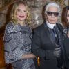 Nina Hoss, Karl Lagerfeld et Iris Berben - People lors de la présentation de la collection Chanel "Paris-Salzburg" en l'honneur des Métiers d'Arts au Schloss Leopoldskron à Salzbourg, le 2 décembre 2014.