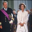  Le prince Albert de Li&egrave;ge et la reine Fabiola de Belgique en 1993 lors des fun&eacute;railles du roi Baudouin &agrave; Bruxelles 