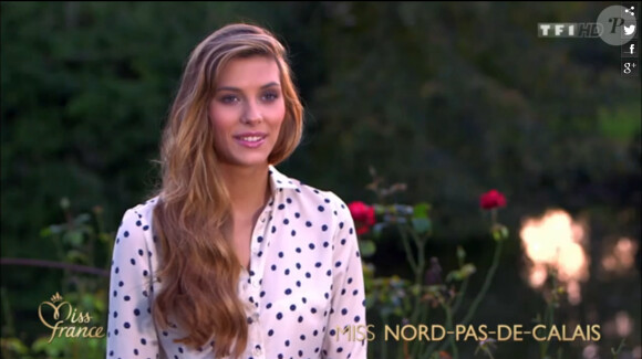 Camille Cerf, Miss France 2015, dans son portrait diffusé lors de la cérémonie officielle sur TF1, le samedi 6 décembre 2014.