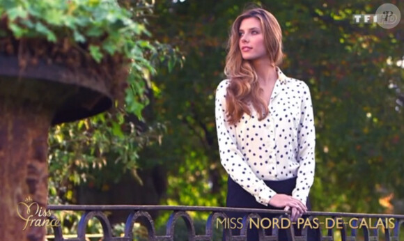 Camille Cerf, Miss France 2015, dans son portrait diffusé lors de la cérémonie officielle sur TF1, le samedi 6 décembre 2014.