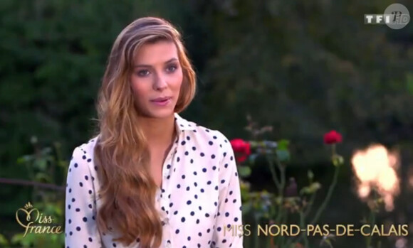 Camille Cerf, Miss France 2015, dans son portrait diffusé lors de la cérémonie officielle sur TF1, le samedi 6 décembre 2014.