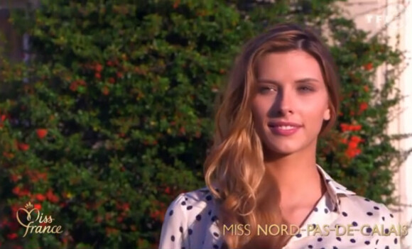 Camille Cerf, Miss France 2015, dans son portrait diffusé lors de la cérémonie officielle sur TF1, le samedi 6 décembre 2014.