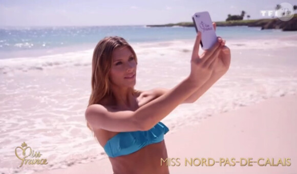Camille Cerf, Miss France 2015, dans son portrait diffusé lors de la cérémonie officielle sur TF1, le samedi 6 décembre 2014.