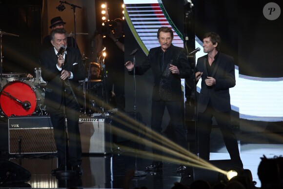 Exclusif - Eddy Mitchell, Johnny Hallyday et Thomas Dutronc - Enregistrement de l'émission spéciale "Johnny, la soirée événement", qui sera diffusée sur TF1 en prime time le 20 décembre 2014.