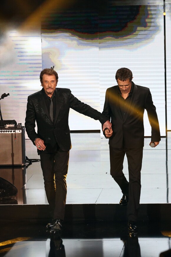Exclusif - Johnny Hallyday et Julien Clerc - Enregistrement de l'émission spéciale "Johnny, la soirée événement", qui sera diffusée sur TF1 en prime time le 20 décembre 2014.
