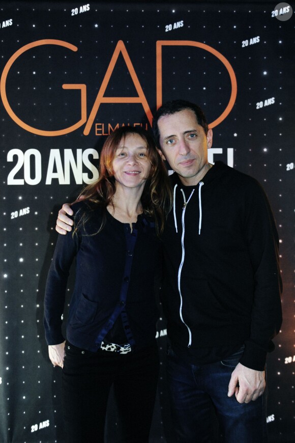 Exclusif - Gad Elmaleh et Sylvie Testud, dans les coulisses du spectacle de Gad Elmaleh au Palais des Sports de Paris, pour fêter ses 20 ans de scène, le 12 décembre 2014.