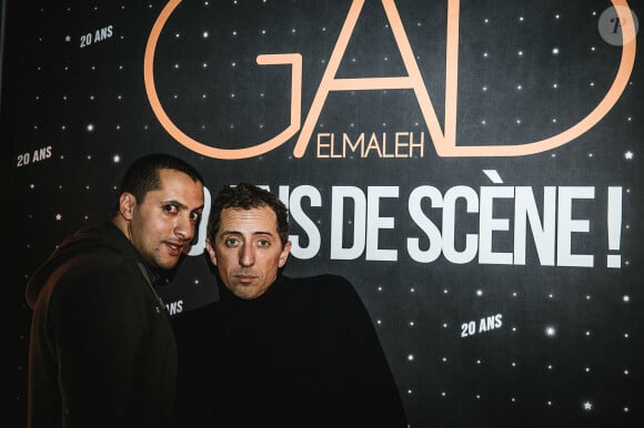 Exclusif - Gad Elmaleh et Majid Berhila des Lascars Gays. - People au spectacle de Gad Elmaleh "20 ans de Scène" au Palais des Sports à Paris le 13 décembre 2014
