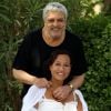 Exclusif - Enrico Macias et sa fille Jocya posent à l'hôtel Mas Bellevue de Saint-Tropez, le 28 juillet 2014.