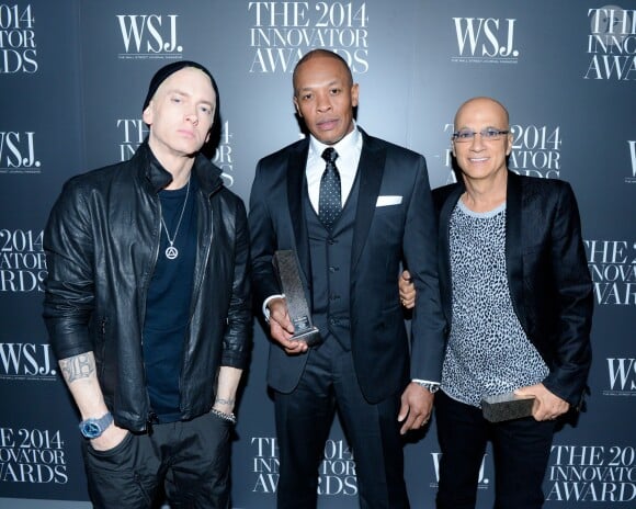 Eminem, Dr. Dre et Jimmy Iovine à New York, le 5 novembre 2014.