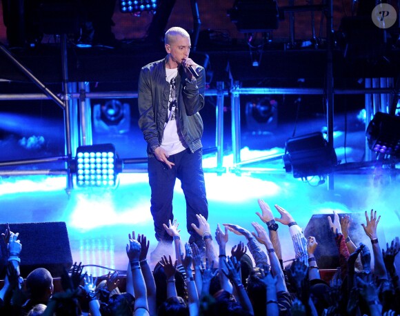 Eminem lors des MTV Movie Awards 2014 au Nokia Theatre L.A. Live. Los Angeles, le 13 avril 2014.