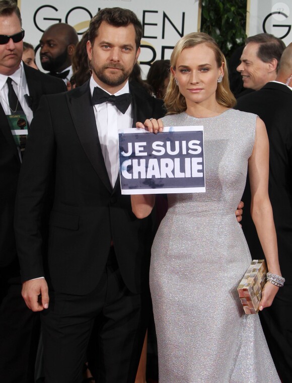 Diane Kruger et son compagnon Joshua Jackson - "Je suis Charlie" à la 72e cérémonie annuelle des Golden Globe Awards à Beverly Hills, le 11 janvier 2015.