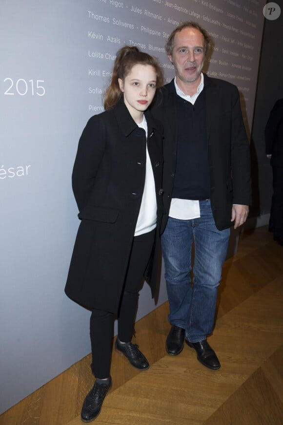 Solène Rigot et Arnaud Desplechin - Photocall de la soirée des "Révélations César 2015" au salon Chaumet à Paris le 12 janvier 2015.