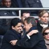 Nicolas Sarkozy et Nasser Al-Khelaïfi lors de la victoire du PSG face à Evian Thonon Gaillard au Parc des Princes à Paris le 18 janvier 2015