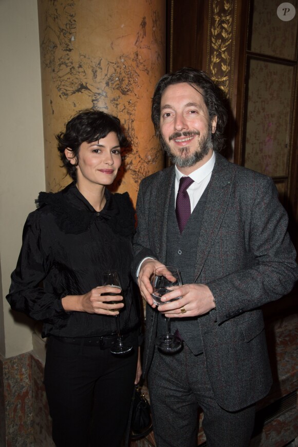 Audrey Tautou et Guillaume Gallienne - Remise de la Médaille d'Or de l'Académie des Arts et Techniques du Cinéma à Luc Besson par Alain Terzian, à la Monnaie de Paris, le 19 janvier 2015.