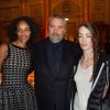 Luc Besson, sa fille Juliette Besson, et sa femme Virginie Silla - Remise de la Médaille d'Or de l'Académie des Arts et Techniques du Cinéma à Luc Besson par Alain Terzian, à la Monnaie de Paris, le 19 janvier 2015.