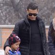 Exclusif - Le footballeur Cristiano Ronaldo est allé chercher son fils Cristiano Ronaldo Jr. à l'école à Madrid, le 21 janvier 2015.