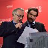 Edouard Baer et Alain Terzian - Conférence de presse de la présentation des nominés de la cérémonie des César 2015 au Fouquet's à Paris le 28 janvier 2015. La cérémonie des César 2015 se tiendra le 20 février 2015.