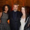 Luc Besson, sa fille Juliette Besson, et sa femme Virginie Silla - Remise de la Médaille d'Or de l'Académie des Arts et Techniques du Cinéma à Luc Besson par Alain Terzian, à la Monnaie de Paris, le 19 janvier 2015.