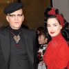 Ali Mahdavi et Dita Von Teese arrivent au défilé Jean Paul Gaultier, collection haute couture printemps-été 2015 à Paris le 28 janvier 2015.