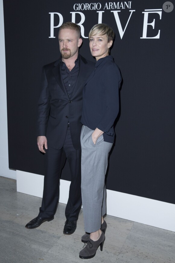Robin Wright et Ben Foster lors du défilé Giorgio Armani Privé printemps-été 2015 au Palais de Tokyo. Paris, le 27 janvier 2015.