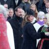Le prince Haakon et la princesse Märtha-Louise de Norvège aux obsèques de Johan Martin Ferner, le 2 février 2015 en la chapelle d'Holmenkollen, en périphérie d'Oslo.