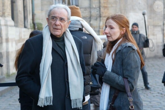 Bernard Debré et Patricia Righetti, femme de José Artur - Hommage à José Artur en l'église Saint-Germain-des-Prés à Paris le 7 février 2015