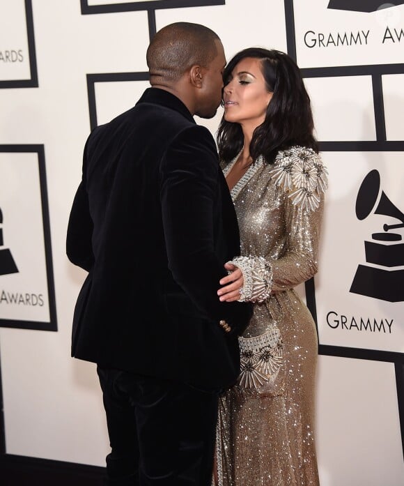 Kanye West et sa femme Kim Kardashian - 57e soirée annuelle des Grammy Awards au Staples Center à Los Angeles, le 8 février 2015.