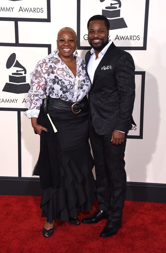 Malcolm-Jamal Warner et sa femme Pamela Warner - 57e soirée annuelle des Grammy Awards au Staples Center à Los Angeles, le 8 février 2015.