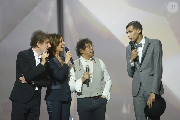 Alain Souchon, Virginie Guilhaume, Laurent Voulzy et Stromae - Soirée des 30e Victoires de la Musique au Zénith de Paris, le 13 février 2015.