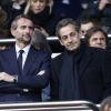 Jean-Claude Blanc et Nicolas Sarkozy lors du match entre le Paris Saint-Germain et Caen au Parc des Princes à Paris, le 14 février 2015