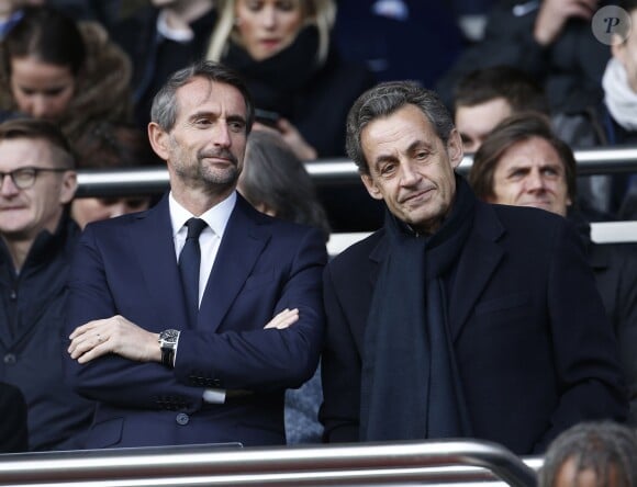 Jean-Claude Blanc et Nicolas Sarkozy lors du match entre le Paris Saint-Germain et Caen au Parc des Princes à Paris, le 14 février 2015