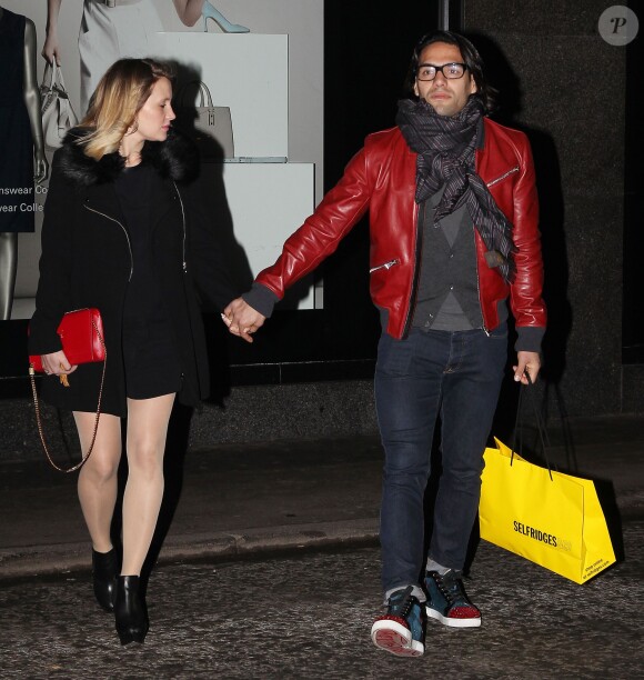 Radamal Falcao et sa compagne Loreleï Taron à l'occasion de l'anniversaire d'Angel Di Maria, le 14 février 2015 à Manchester