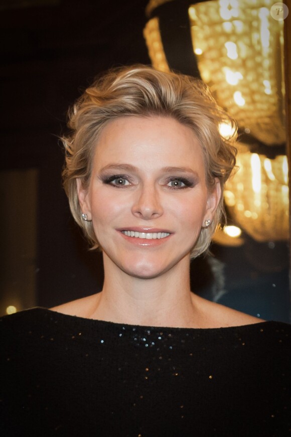 Exclusif - La princesse Charlene de Monaco, en présence de son époux le prince Albert II de Monaco et de son frère Gareth Wittstock, annonçait le 19 février 2015 le South Africa - Monaco Rugby Exchange, né d'un partenariat avec la SARLA (South Africa Rugby Legends Association), lors d'un cocktail organisé par sa Fondation au Casino de Monte-Carlo.