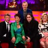 Graham Norton, Sean Penn, Celia Imrie, Ross Noble et Kelly Clarkson lors de l'enregistrement du Graham Norton Show à Londres le 19 février 2015 