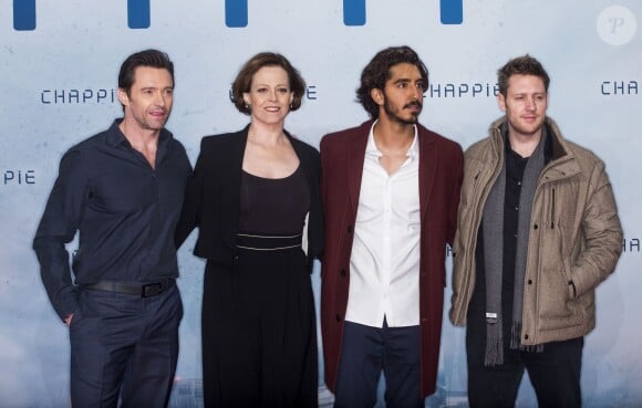 Hugh Jackman, Sigourney Weaver, Dev Patel et Neill Blomkamp - Présentation du film "Chappie" à Berlin, le 27 février 2015