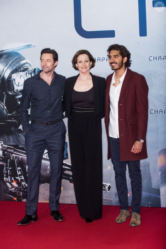 Hugh Jackman, Sigourney Weaver et Dev Patel - Présentation du film "Chappie" à Berlin, le 27 février 2015