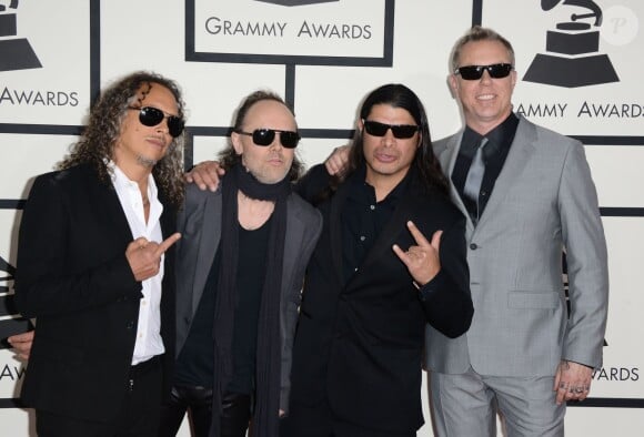 Kirk Hammett, Lars Ulrich, Robert Trujillo et James Hetfield de Metallica à Los Angeles, le 26 janvier 2014. 