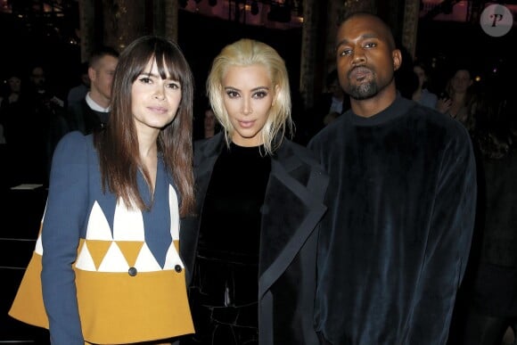 Miroslava Duma (Mira Duma), Kim Kardashian (blonde) et son mari Kanye West - People au défilé de mode "Balmain" prêt-à-porter Automne-Hiver 2015-2016 au Grand Hôtel à Paris, le 5 mars 2015.