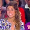 La belle Laury Thilleman dans le Grand 8 sur D8. Très émue, elle rend hommage aux sportifs décédés en Argentine - Florence Arthaud, Camille Muffat et Alexis Vastine - sur le tournage de Dropped. Le 12 mars 2015.