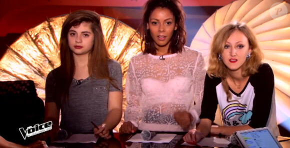 Battle entre Suny, Estelle Mazzillo et Nehuda dans The Voice 4, sur TF1, le samedi 14 mars 2015