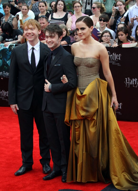 Daniel Radcliffe, Emma Watson et Rupert Grint lors de l'avant-première du film Harry Potter et les Reliques de la mort (partie II) à New York le 11 juillet 2011